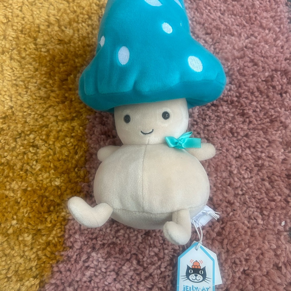 Jellycat Teal Polka Dot Mushroom Plush with Cream Body